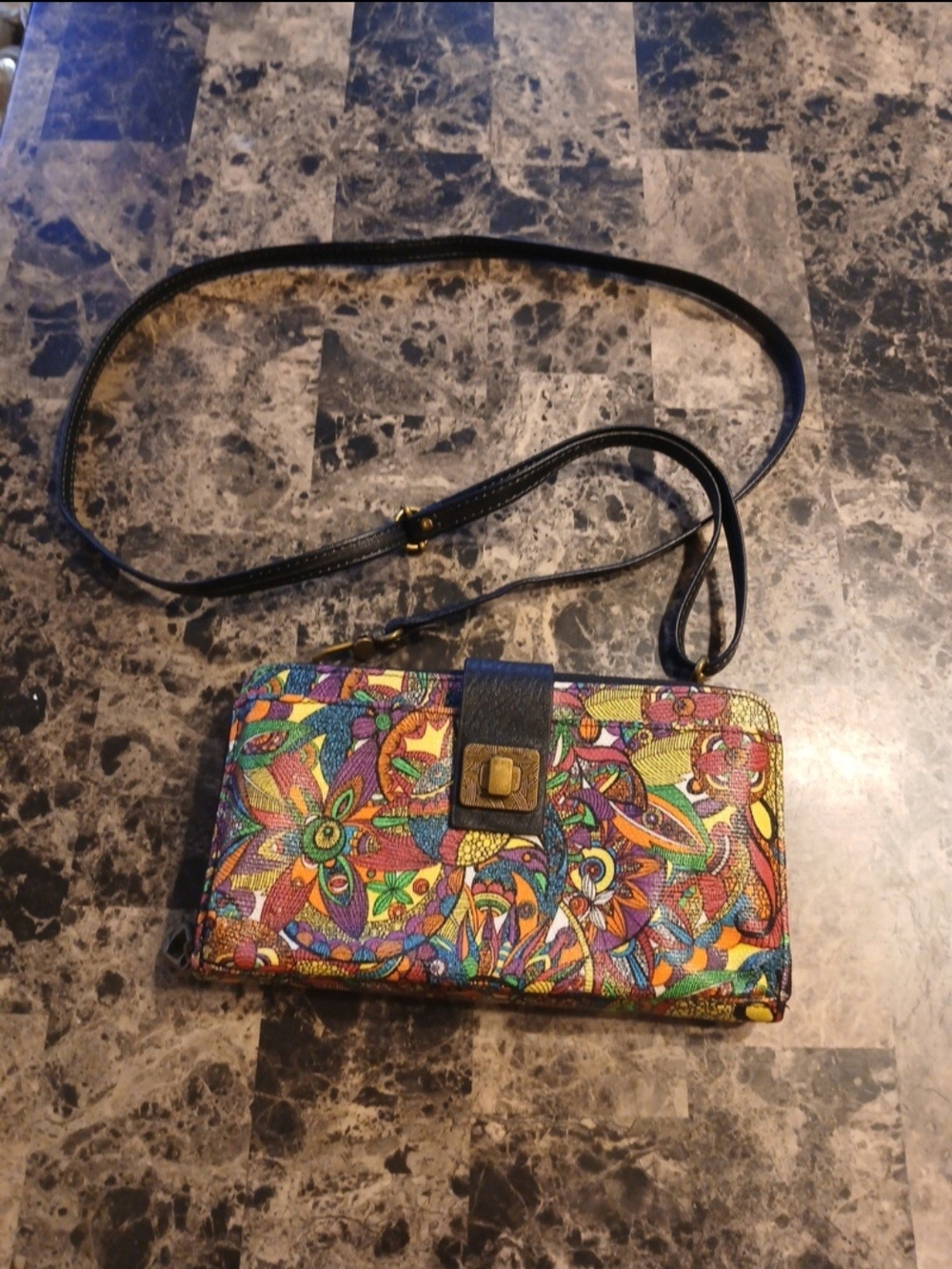 Sakroots Multicolor Floral Crossbody Wallet with Black Strap